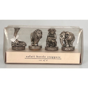 Pier One ~Safari Bottle Stoppers, Cast-Aluminum Monkey, Lion, Giraffe, Elephant